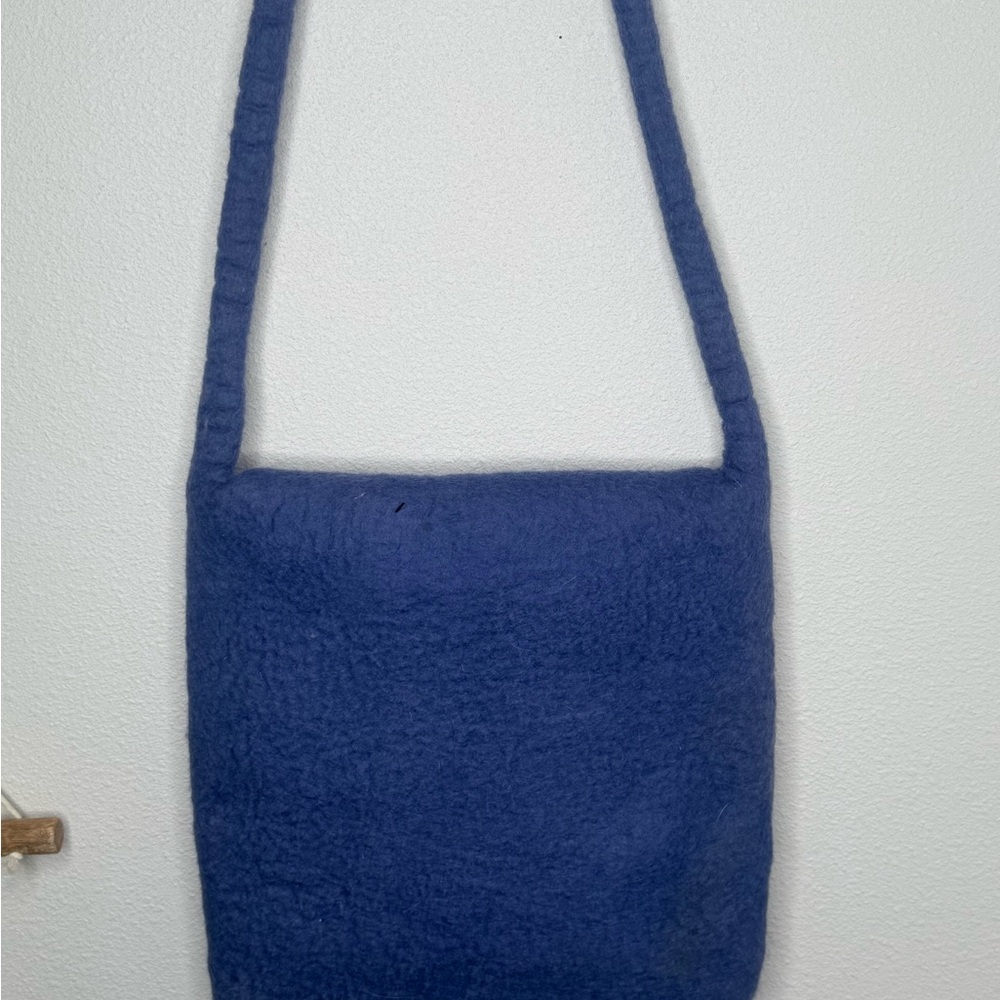Blue Mushroom Felted Wool Bag Crossbody handmade Cottagecore Hippie Boho Purse - Picture 5 of 6